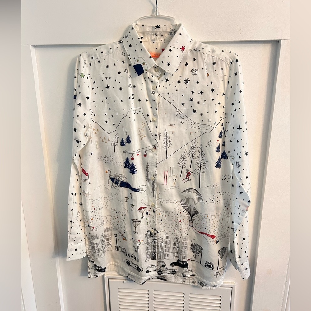 Vilagalo skiing balloons city button down shirt cotton